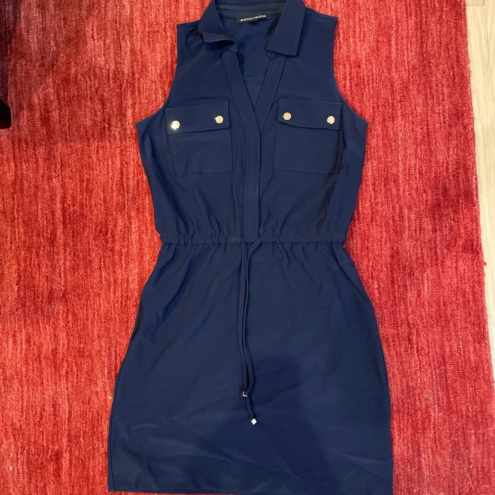 Boston Proper Navy Sleeveless Mini Dress